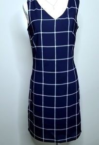 Japna Windowpane Navy/White Sheath Dress Career S